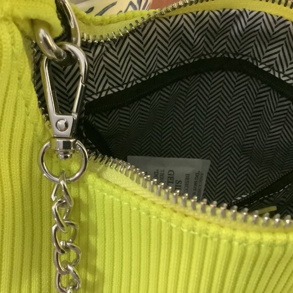 LE-MIEL-STATEMENT NEON YELLOW TOP HANDLE BAG WITH SILVER CROSBODY HARDWAREK-NWT - Picture 5 of 11